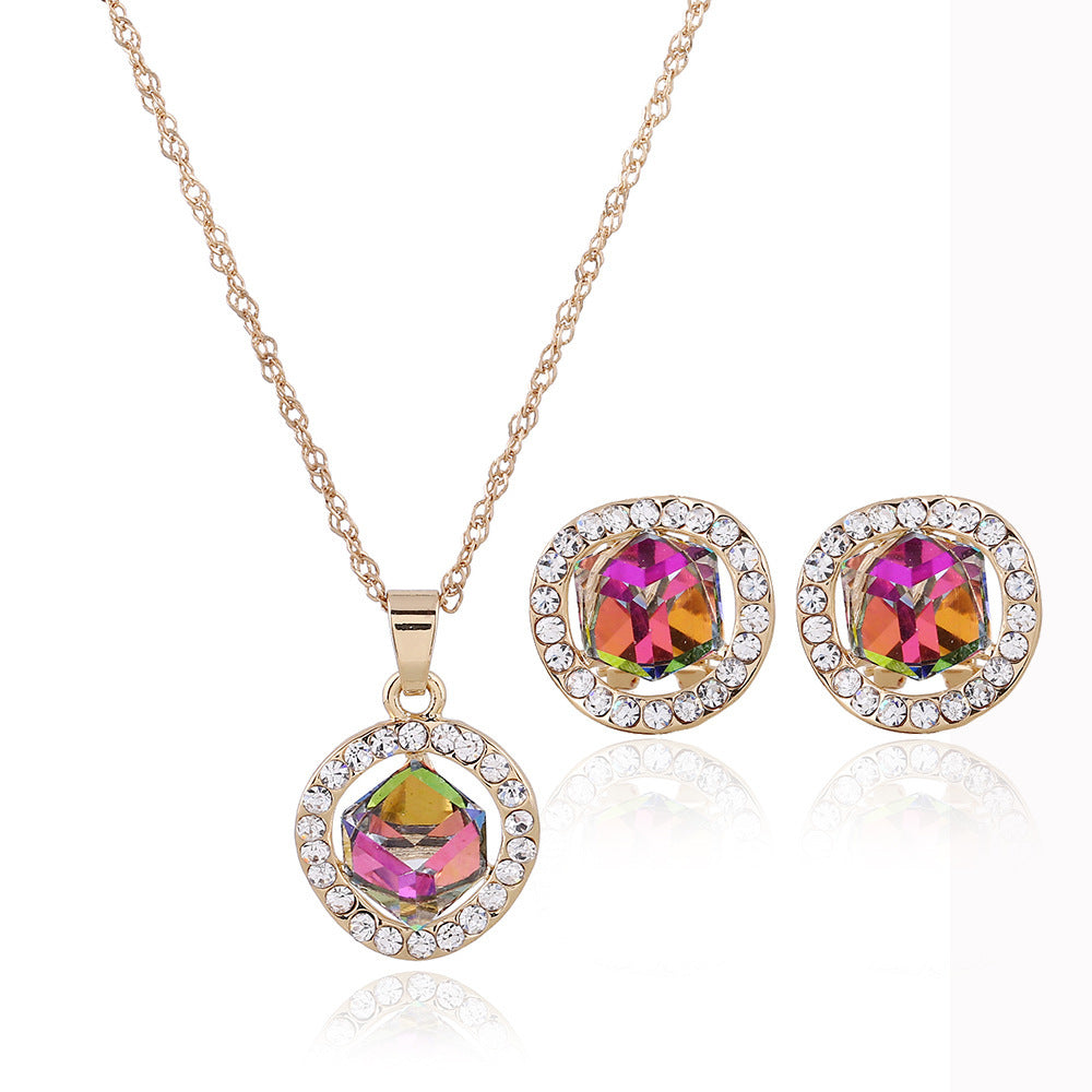 Gold Crystal Bridal Necklace & Earrings Set (Korean Pendant) — Factory Direct Promotion