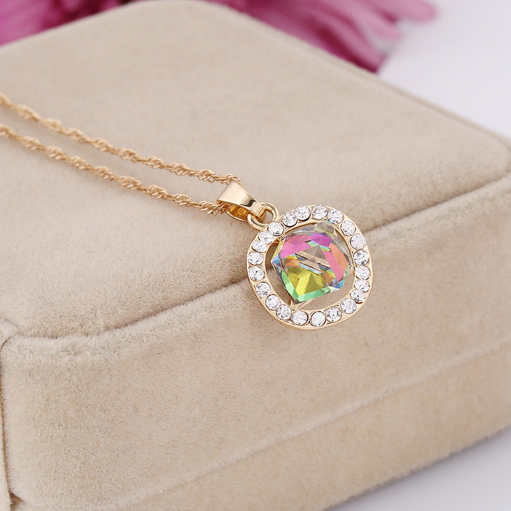 Gold Crystal Bridal Necklace & Earrings Set (Korean Pendant) — Factory Direct Promotion