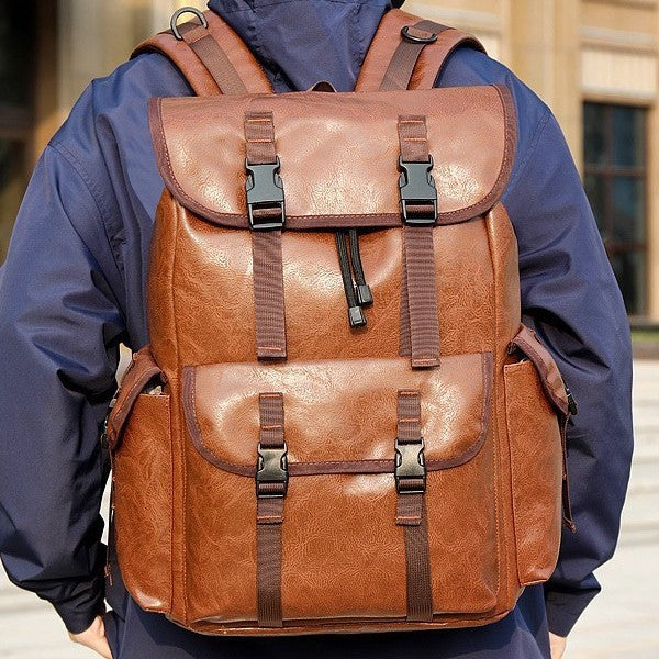 Unisex PU Leather Business Backpack For Travel And Work