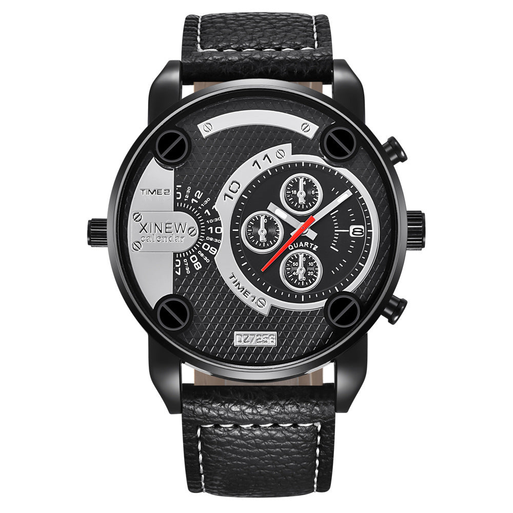 Men’s Big Dial Fashion Leather Date Wristwatch – Stylish Gift for Him