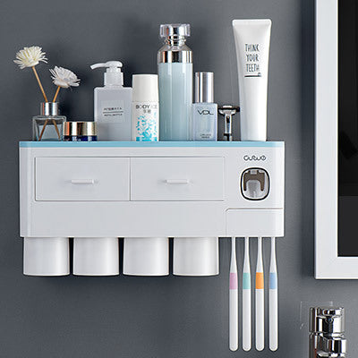 Safe PP Plastic Magnetic Toothbrush Holder With Drawer