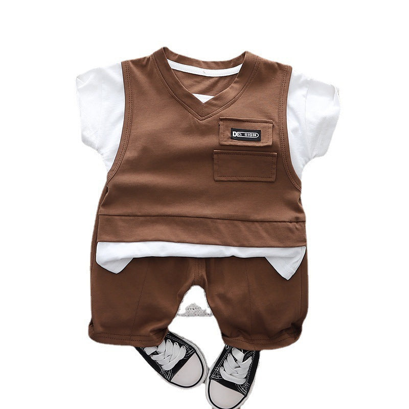 Kids Cotton Short Sleeve Blouse And Shorts Summer Suit