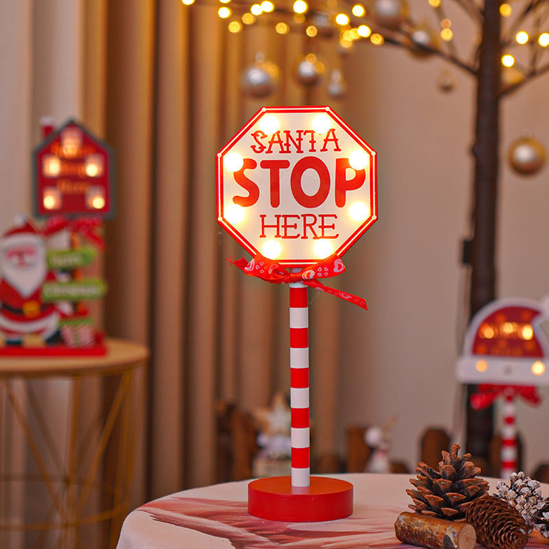 Wooden Christmas STOP Road Decorative Light