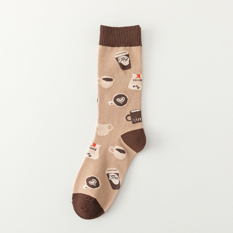 Women’s Cartoon Letter Coffee Socks Comfortable Sweat-Wicking