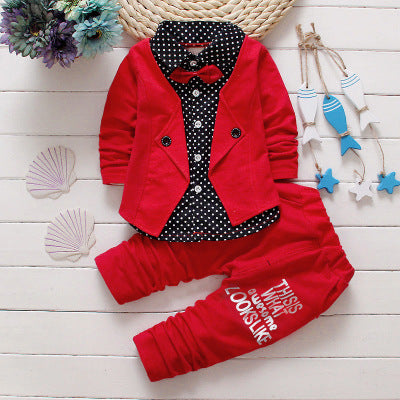 Kids Bow Tie Sweater Set With Fleece Trousers Slim Fit