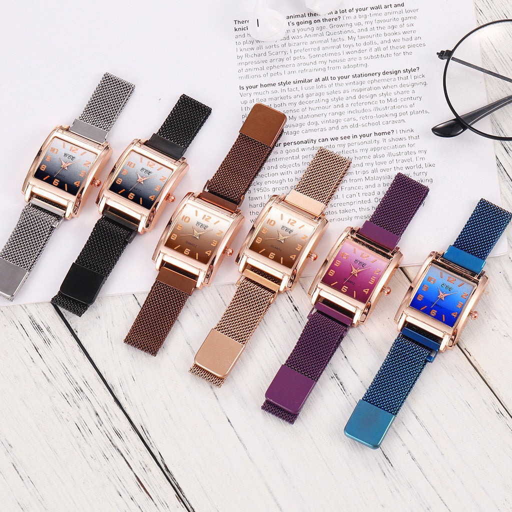 Casual Rectangular Dial Women’s Quartz Watch with Magnetic Buckle Strap