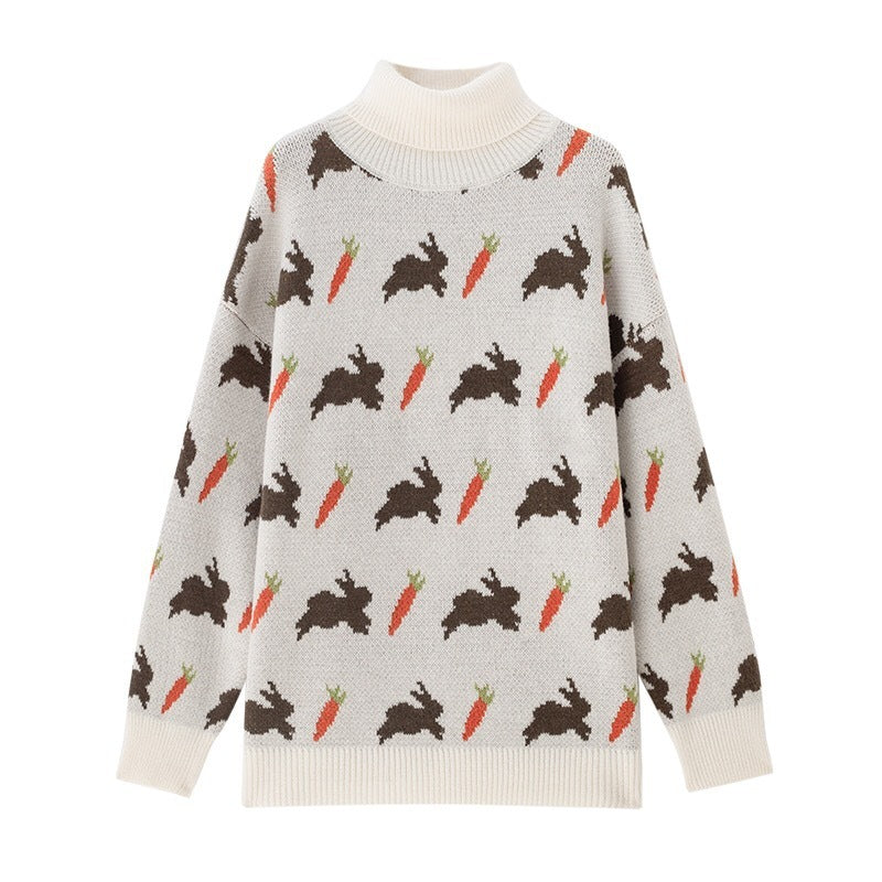 Cartoon Rabbit Turtleneck Pullover Sweater Women