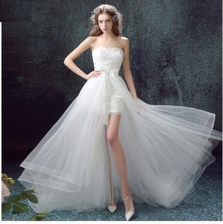 Sexy Mermaid Short Wedding Dress with Detachable Tulle Lace Appliqué Skirt