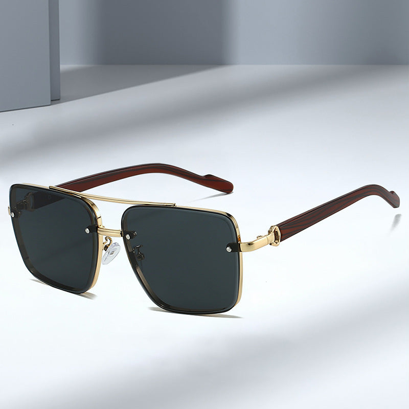 Men's Double Beam Imitation Wood Grain Sunglasses