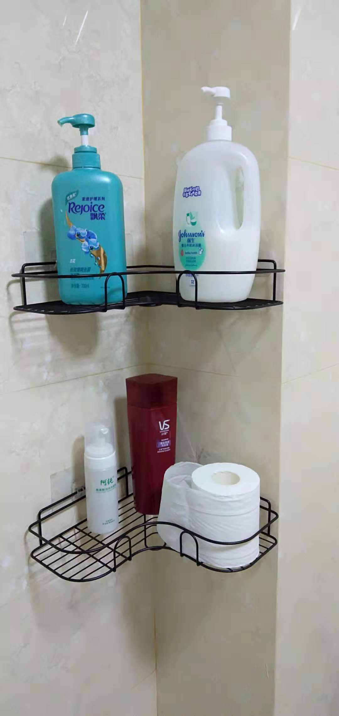 Punch-Free Wall-Mounted Bathroom Storage Rack – Kitchen Corner Shelf with Tripod