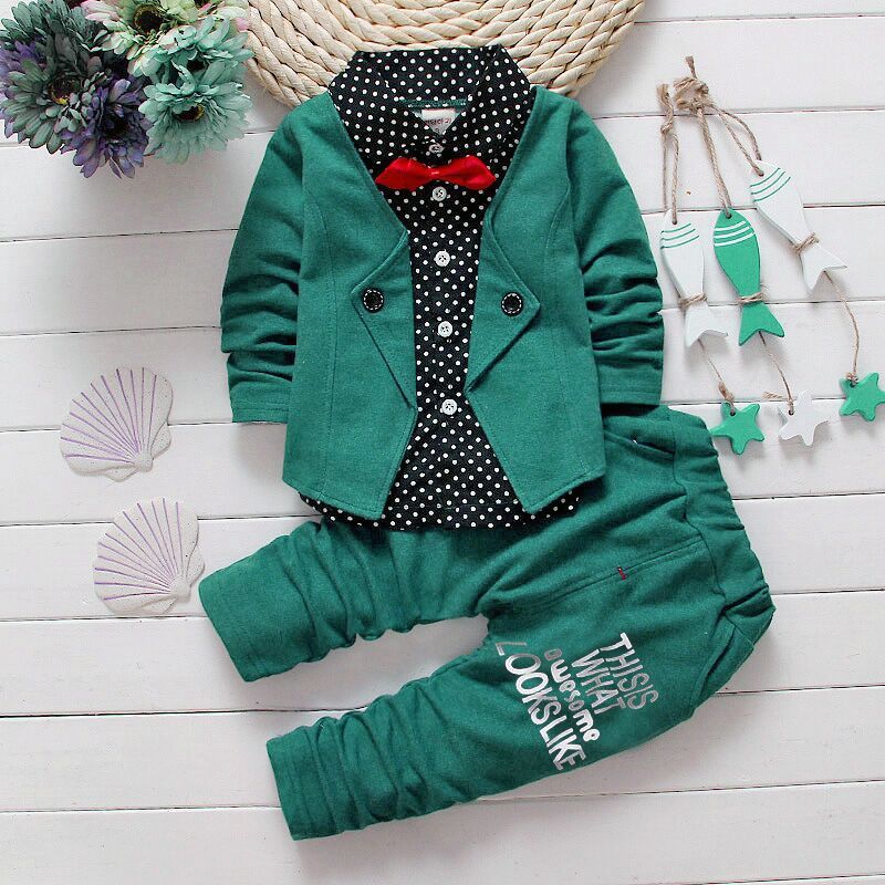Kids Bow Tie Sweater Set With Fleece Trousers Slim Fit