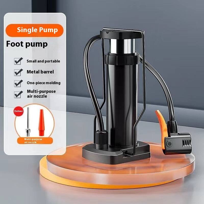 Foot Tire Pump for Bicycles – Single & Double Cylinder Options with High-Pressure Ball Needle and Pressure Gauge