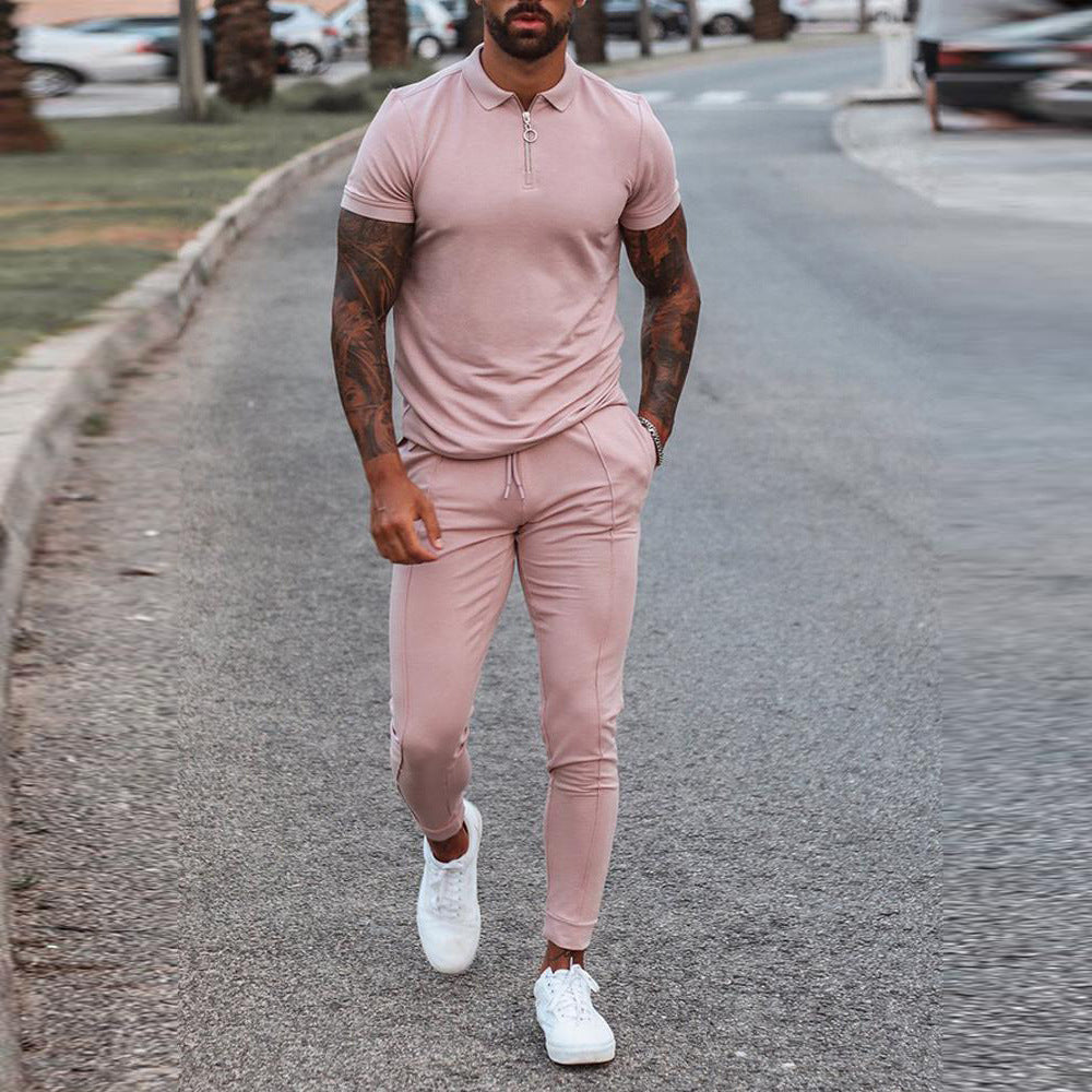 Summer Cross-Border Foreign Trade Short-Sleeved Trousers Two-Piece Leisure Youth Suit Sports Suit Two-Piece Suit
