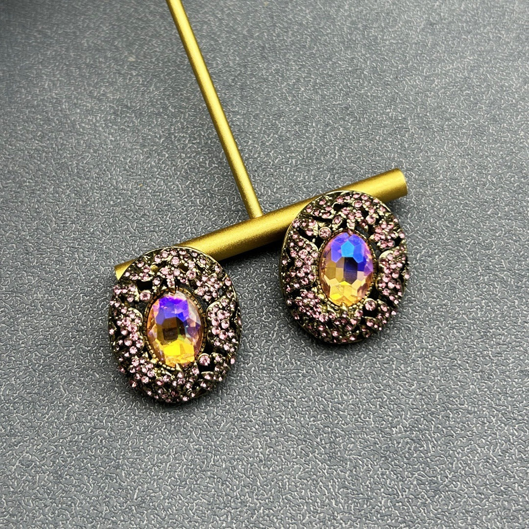 Mid-ancient Vintage Court Vintage Full Inlaid Laiying Stone Earrings