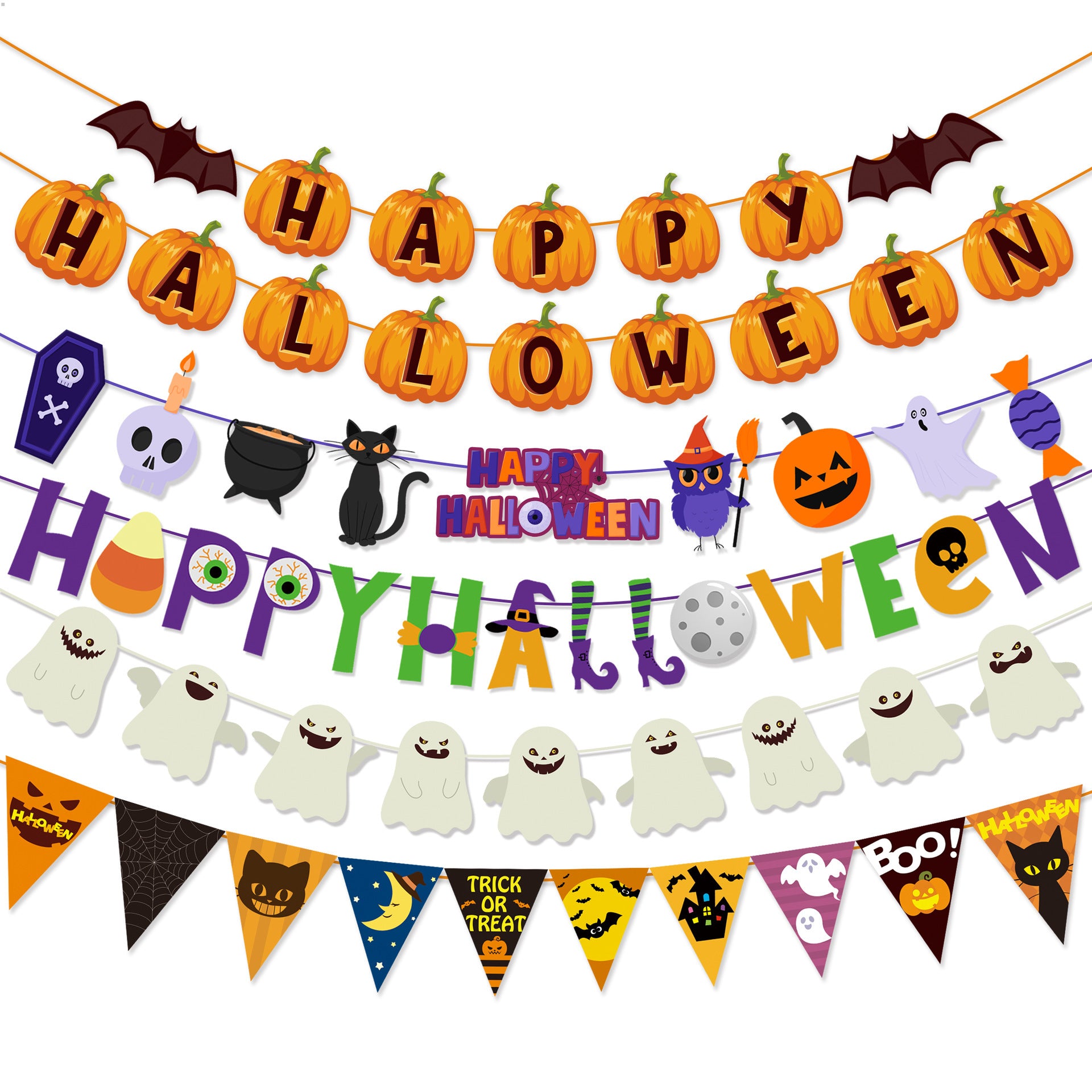 Halloween Party Pumpkin Triangle Banner Hanging Flag Party Scene Layout Decoration