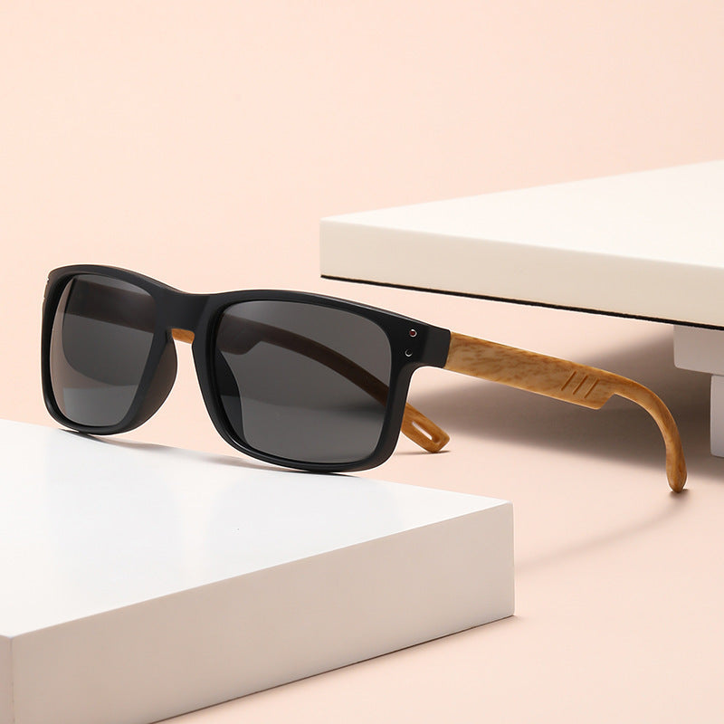 Men's Retro Wood Grain Square Sunglasses