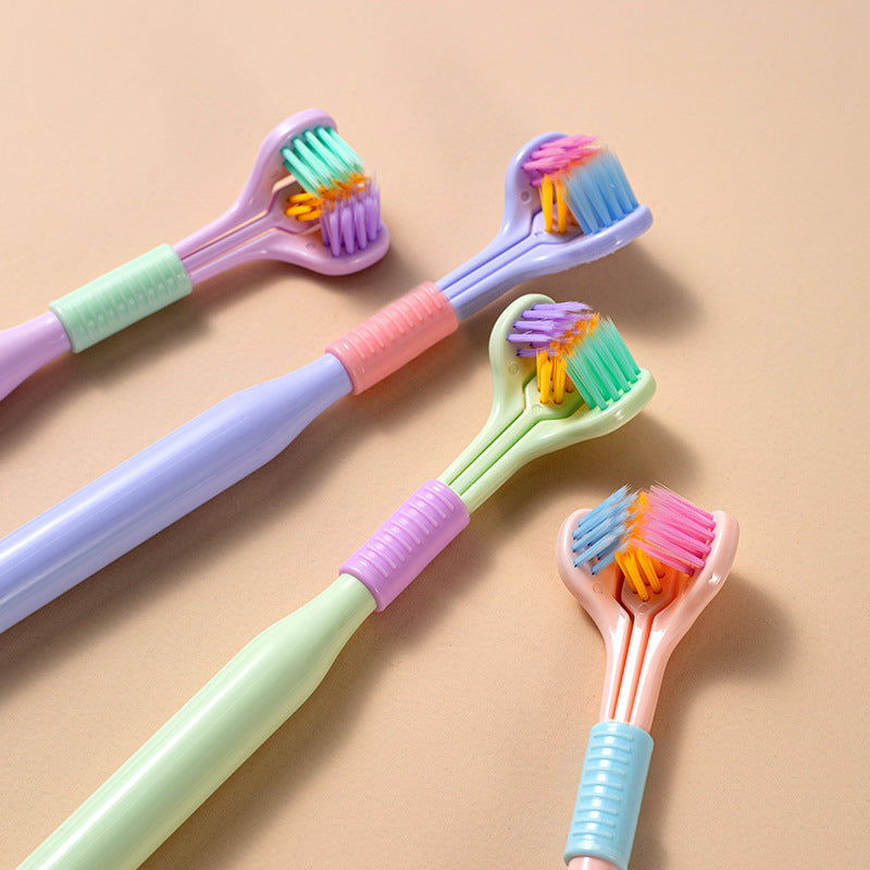 Three-Sided Macaron Soft Bristle Toothbrush – Deep Clean, Safe & Portable