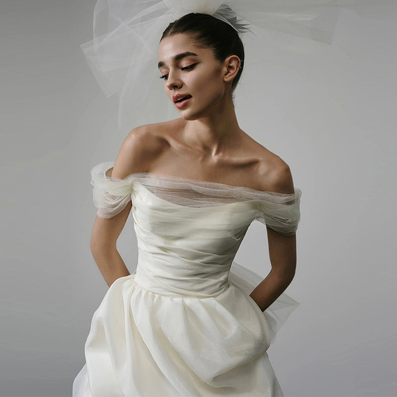 Elegant Off-Shoulder Light White Short Wedding Dress