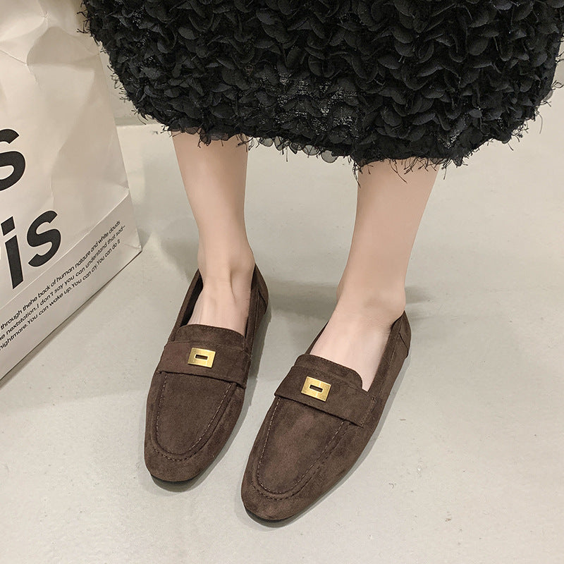 Fashion Women British Loafers Square Toe Gommino