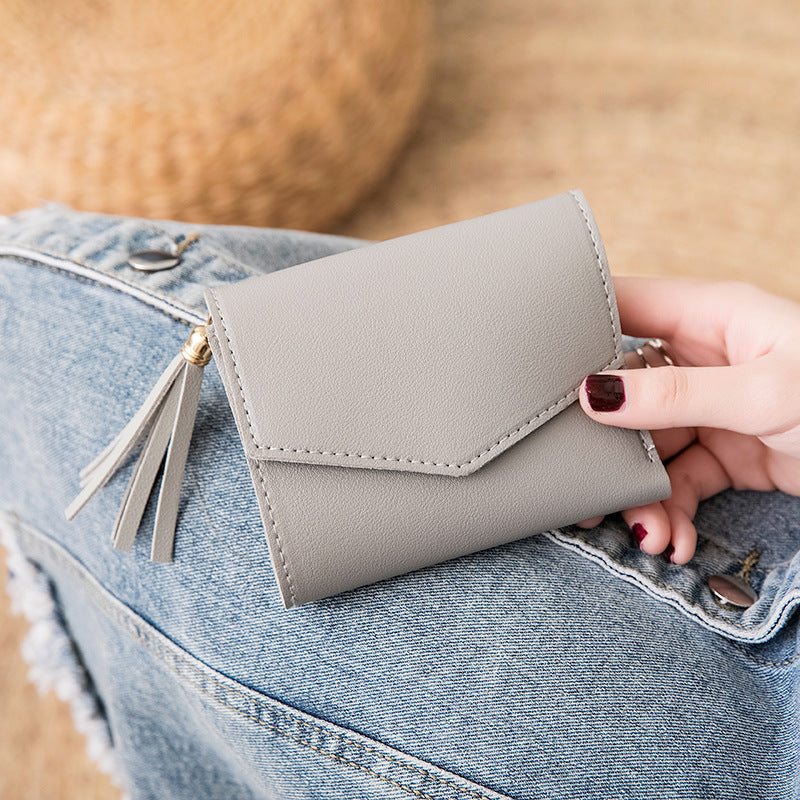 Korean Style Tassel Wallet PU Leather Solid Color Womens