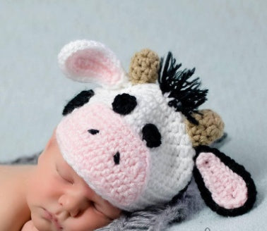 MooSnug™ Hand-Knitted Cow Suit – Wool & Cotton Hat + Pants Set