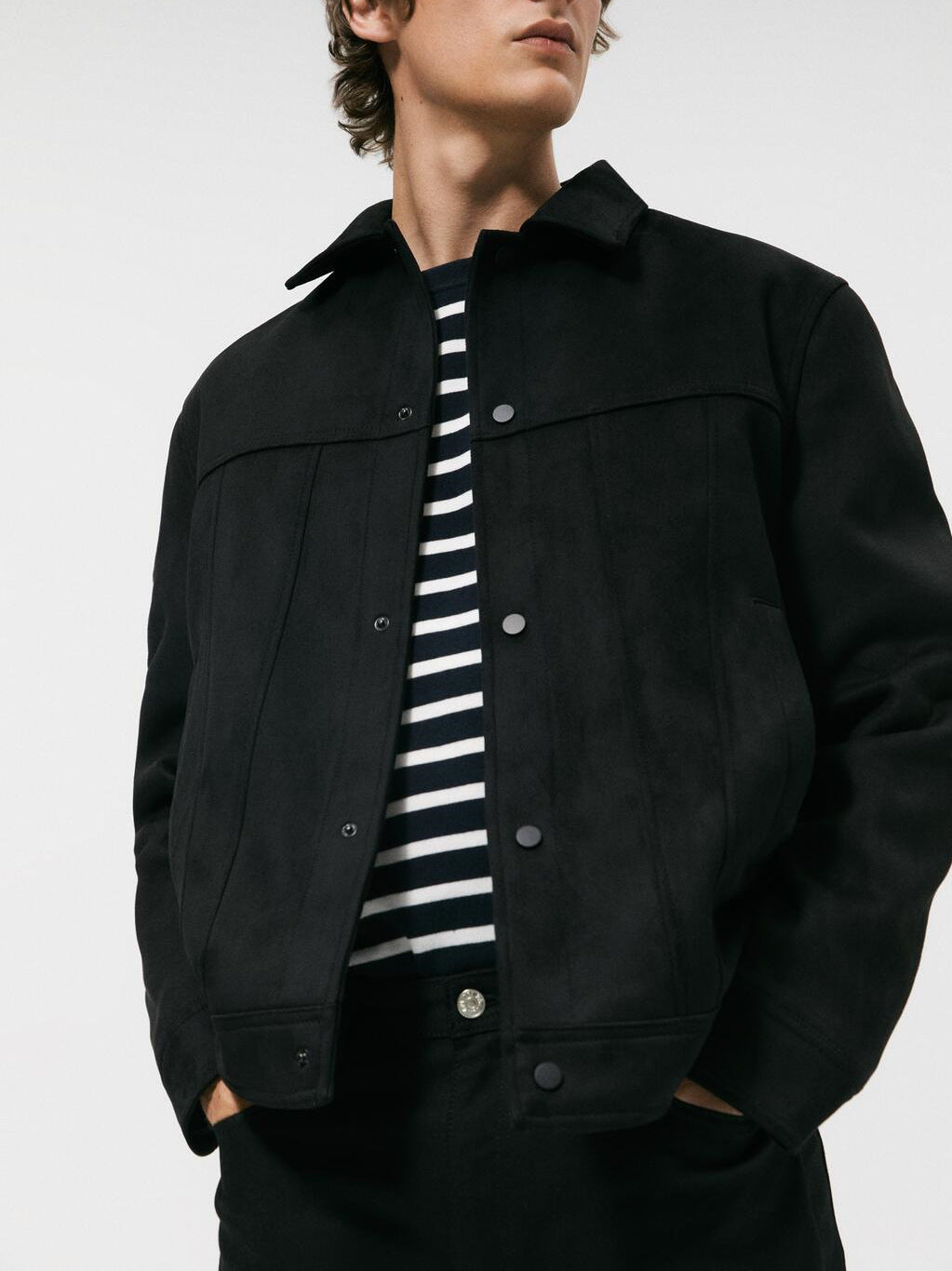 Men's Solid Color Suede Collar Jacket