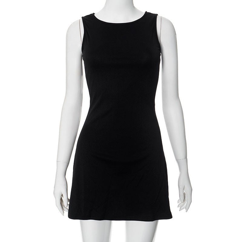 Women's Sleeveless Round Neck Polyester Solid Color Dress