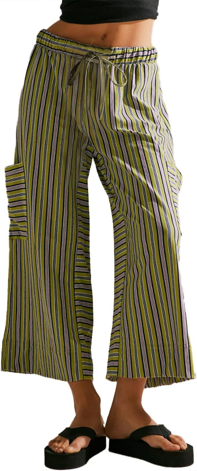Women’s Mid Waist Straight Leg Pants – Casual Polyester Trousers