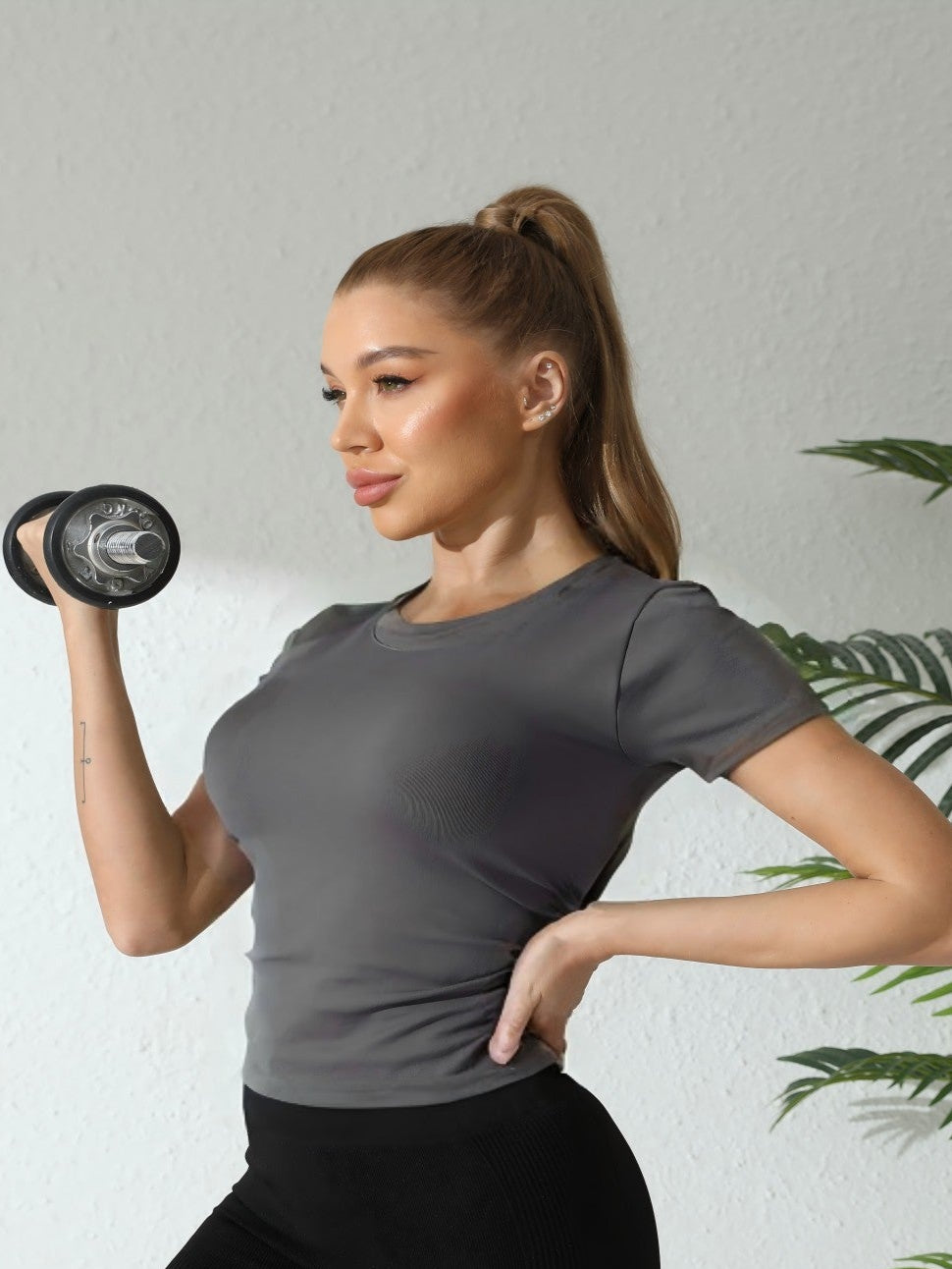 Solid Color Round Neck Sports T Shirt