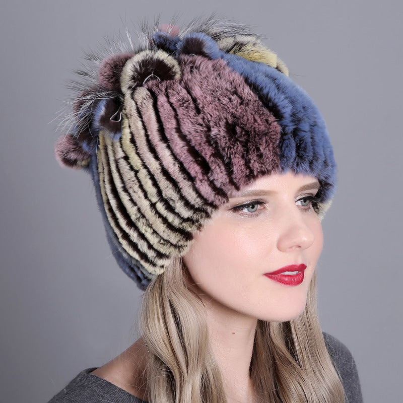 Colorful Korean-Style Women’s Warm Thick Fur Knitted Hat