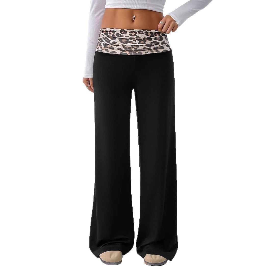 Low Waist Straight Leg Black Pants – Women’s Casual Polyester Trousers