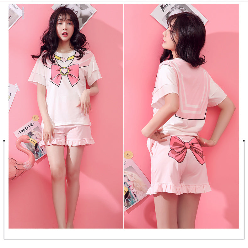Pure cotton short sleeve cute ladies pajamas