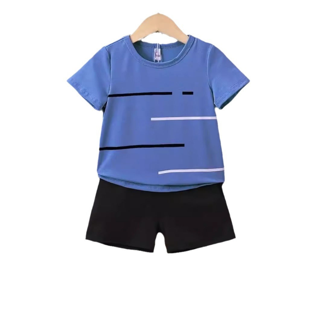 New Short-sleeved T-shirt Shorts Loose Color Matching Lines Two-piece Suit