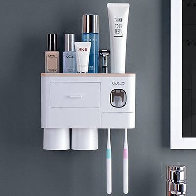Safe PP Plastic Magnetic Toothbrush Holder With Drawer
