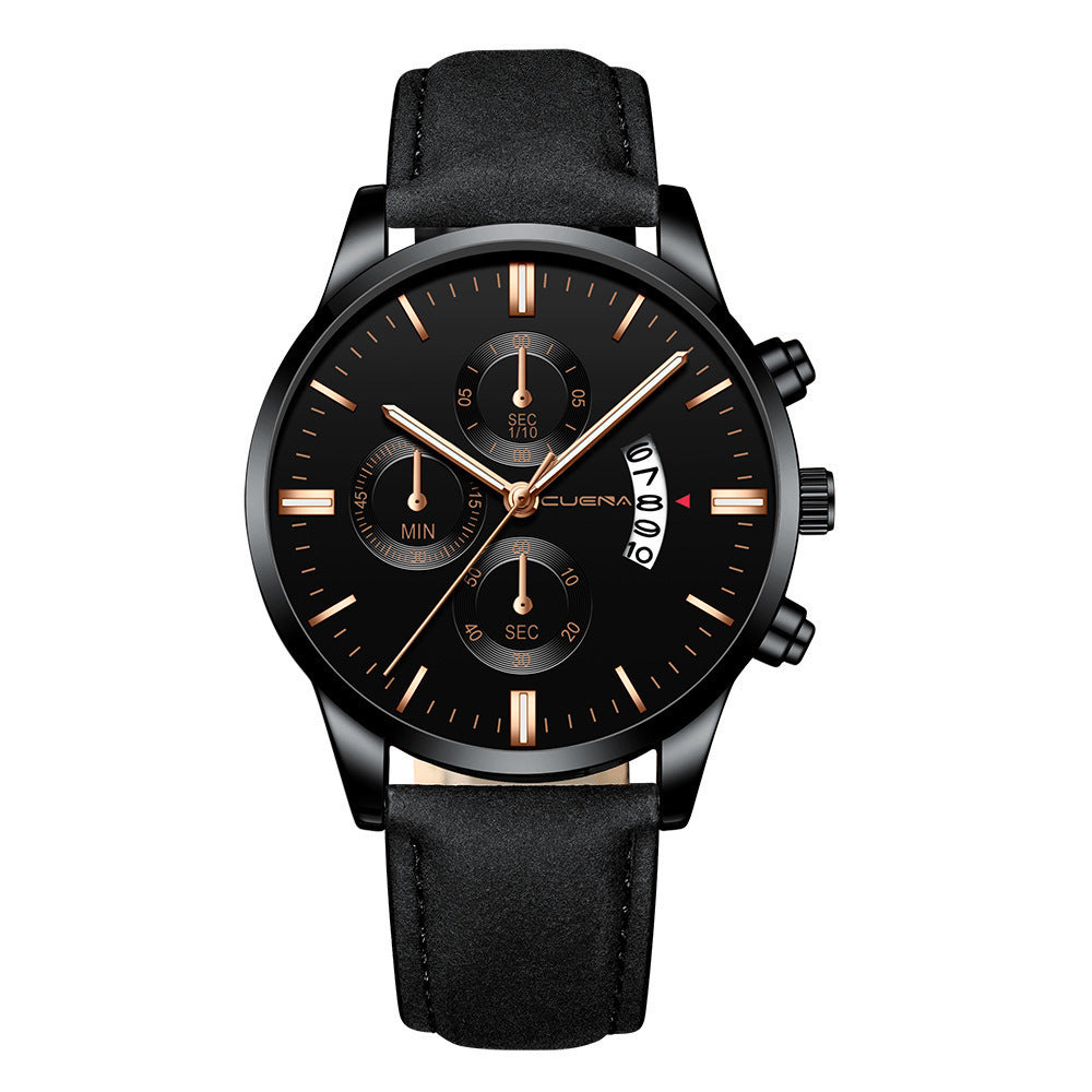 Men’s Business Quartz Watch – Three-Eye Design with Calendar