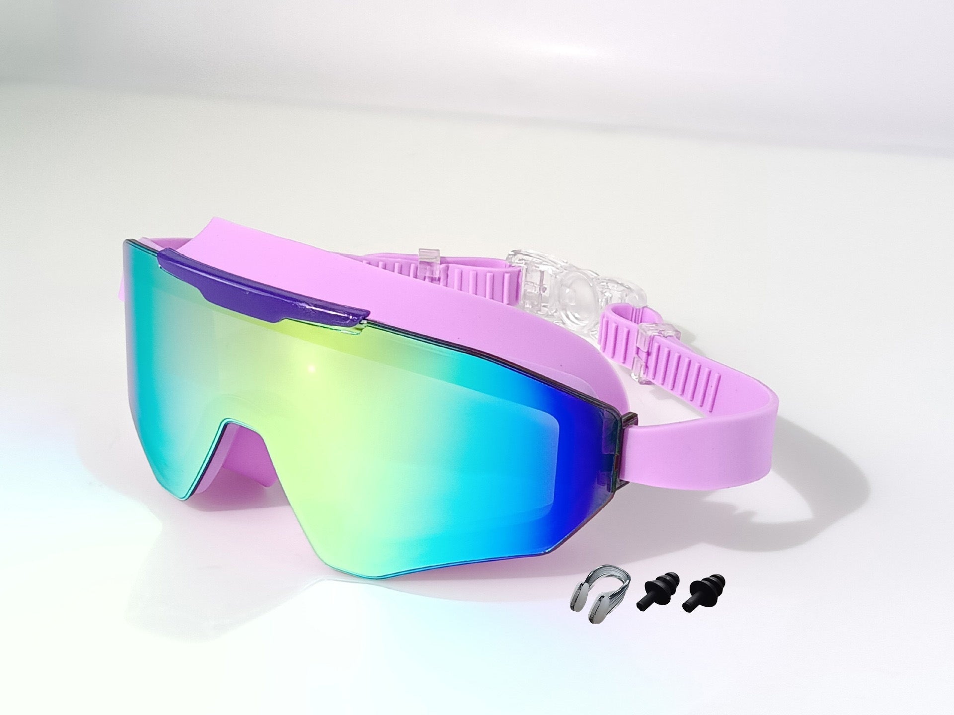 Plated Swimming Goggles Set with Nose Clip & Earplugs – Adult & Kids Models