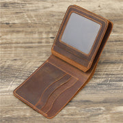 Mens Retro Crazy Horse Leather Tri Fold Wallet Cowhide