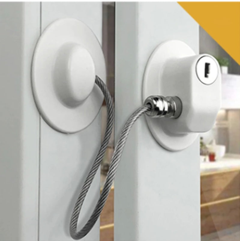 Child-Safe Refrigerator & Sliding Door Lock, Zinc Alloy, Flexible Cable, Keyless Security