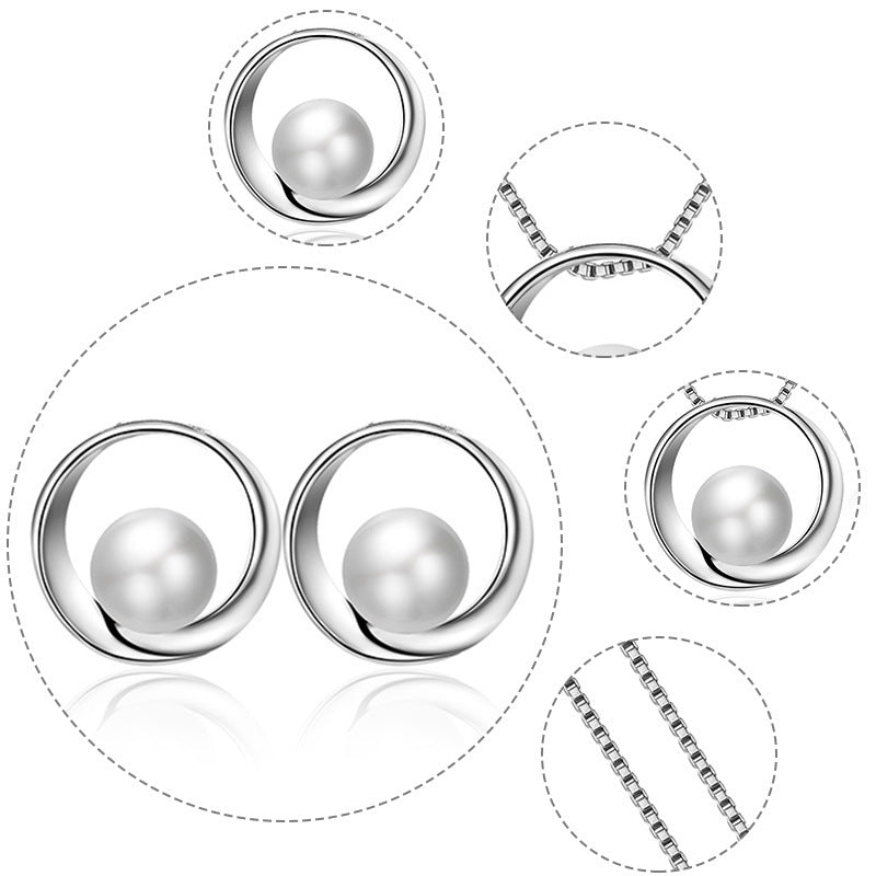 Alloy Imitation Pearl Bridal Jewelry Necklace And Earrings Suite