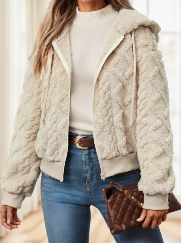 Unisex Plush Teddy Zip Up Hoodie Jacket Drop Shoulder