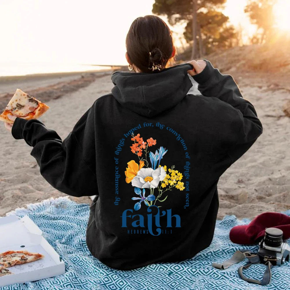 Women Loose Bible Verse Hoodie Polyester Printed Chic