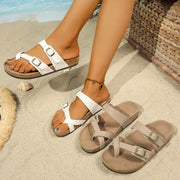 Double Row Buckle Open Toe Outdoor Slippers Women