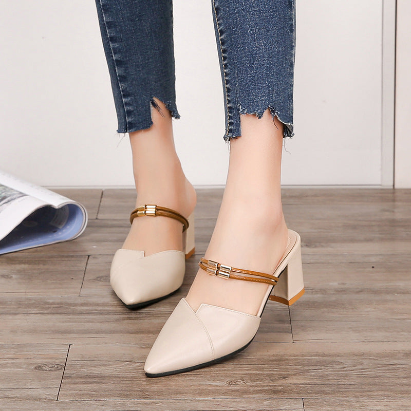 Women's Pointed Toe TwoWay Sandals With PU Chunky Heel