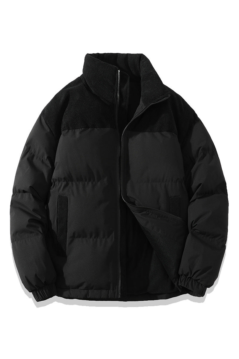 Unisex Stand Collar Contrast-Color Cotton Padded Winter Jacket