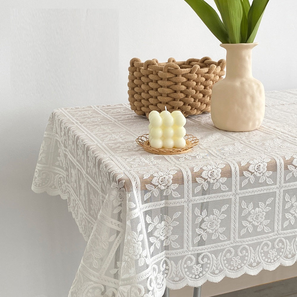 Bright Silk Beige Lace Tablecloth – Coffee Table & Bedside Table Small Cover Cloth