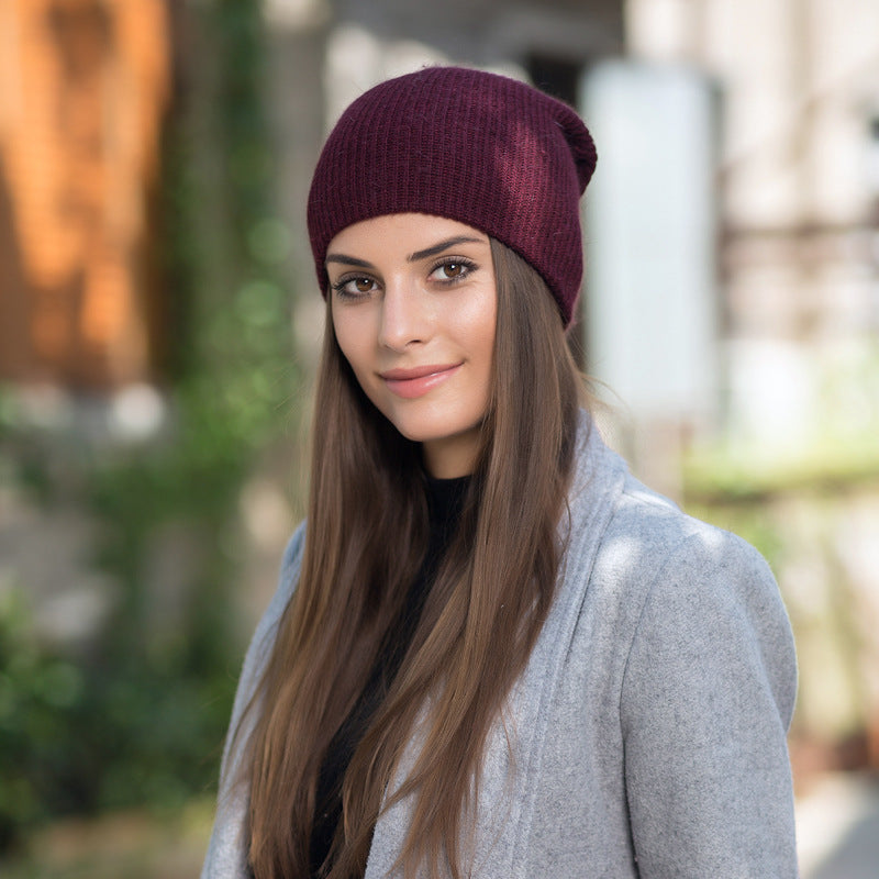 Soft Grey Long Rabbit Fur Pullover Korean Knitted Hat