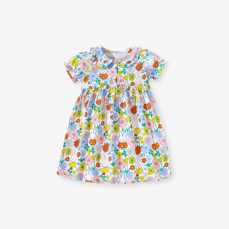Cartoon Printing Lapel Cotton Girls' Dress