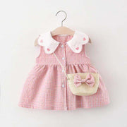 Girls' Summer Plaid Love-shape Print Dress