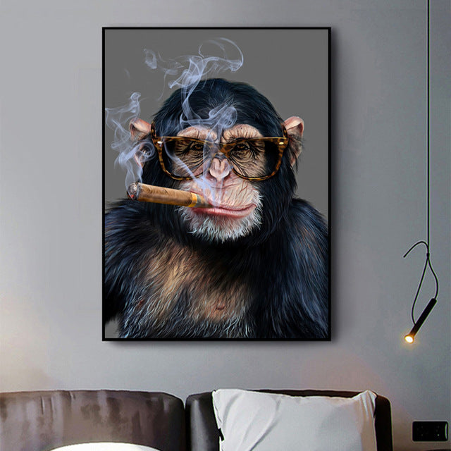 Gorilla Smoking Poster – Animal Canvas Painting Decorative Wall Art for Home or Bar