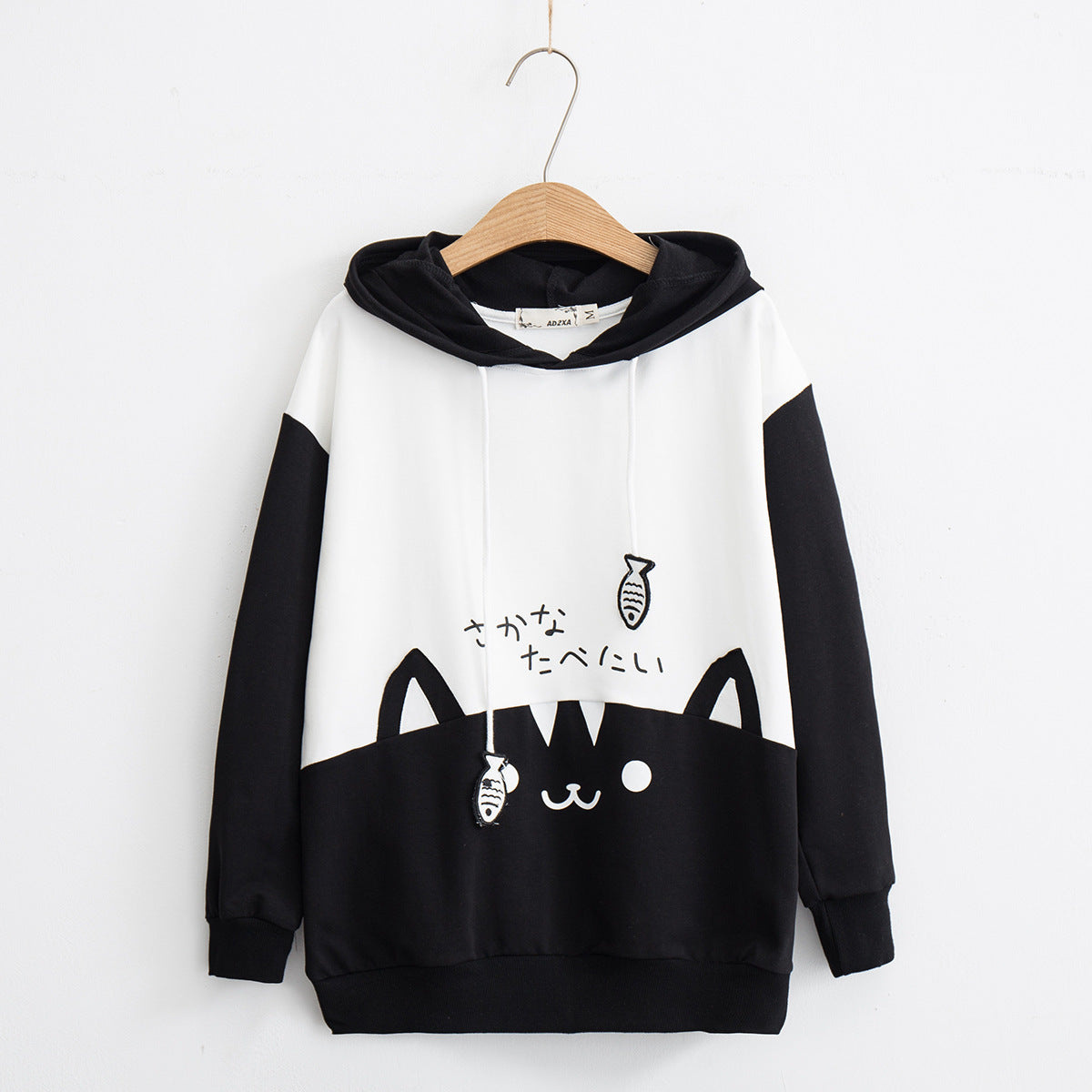 Japanese Mori Style Female Cat Print Long Sleeve Hoodie Jacket